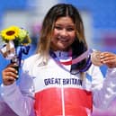 Great Britain's Sky Brown celebrates winning a skateboard bronze medal during the Women's Park Final at Ariake Sports Park. Picture: Adam Davy/PA Wire.