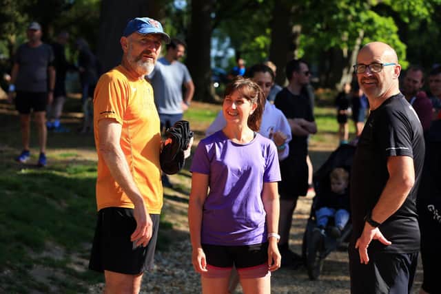 From left, Richard and Nicki Turner, and Darren Murdy before the start of the 450th Havant parkrun. Picture: Chris Moorhouse
