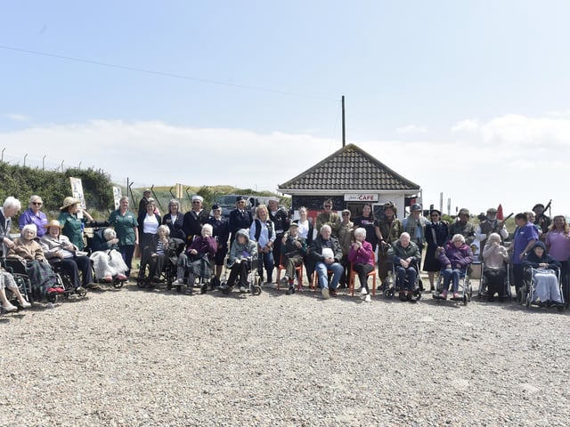 The Ferryboat Inn and John's Cafe in Hayling Island held a D-Day celebration day on Thursday, June 6, 2024 to mark D Day 80. Pictured is: Residents and staff from Wimborne Care Home on Hayling Island. Picture: Sarah Standing (060624-4145)