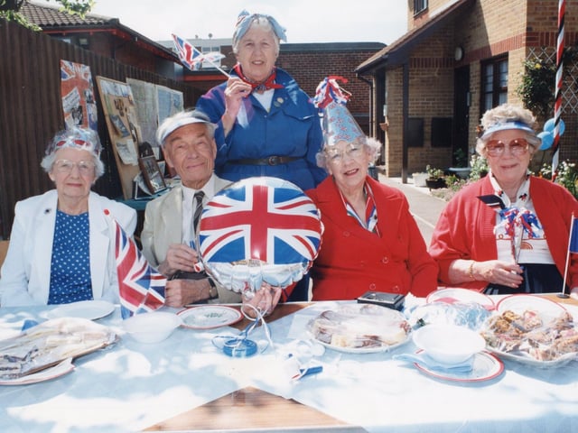 Street party at Postern Close, Fareham in May 1995 celebrating 50 years since VE Day