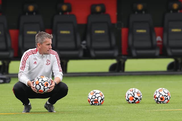 Ipswich boss and former Manchester United Kieran McKenna has taken Sam Williams to Portman Road from Old Trafford. (Photo by Matthew Peters/Manchester United via Getty Images)