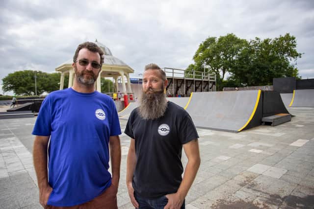 Park Manager Effraim Catlow, 47, alongside Southsea Skatepark Trustee Martin Northern, 41, following news of the donation from Protsmouth City Council. Picture: Alex Shute