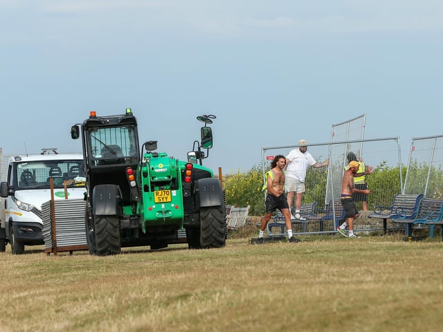 Taking down fencing. Site clearance after Victorious, Southsea Common
Picture: Chris Moorhouse (280824-007)