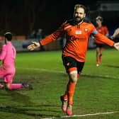 Brett Pitman celebrates one of his two goals against Hamble Club. Picture: Nathan Lipsham