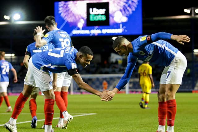 Gassan Ahadme (right) celebrates with Miguel Azeez after Azeez's opening goal in November's win over Crystal Palace Under-21s. Picture: Robin Jones/Digital South