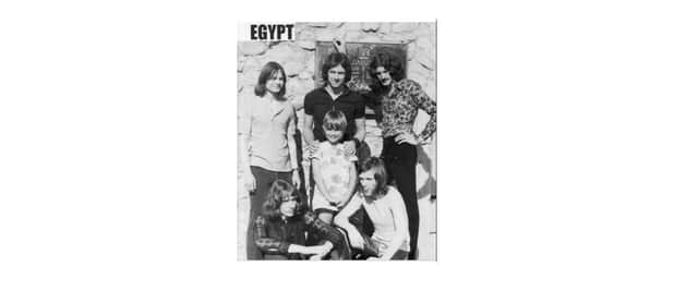 Paul Ellis, far left, with his band Egypt in the 1970s. He wants to find the unknown girl.