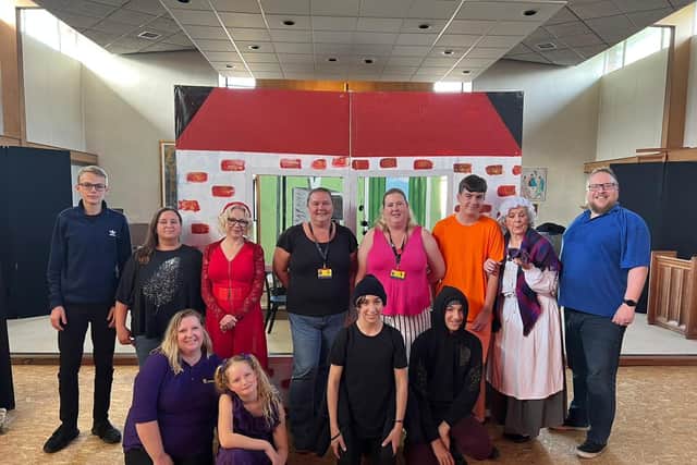 Top row Right to Left - Toby Knight (Sound), Kate Daniels (Stage hand), Erica Bethell Kotlowska (Mum) Shandrika Day (founder of MandM) Nikki Martin (Centre Manager of M&M) Adam Richardson (Son) Daphne Batson (Narrator) Lewis Wilmott (Dad)
Bottom row Right to left:  Becky Ebsworth Rebecca Daniels (Daughter) Kurtis Ebsworth (Stanley the spider) Billy Ebsworth (Kurtis’ brother and stage hand)