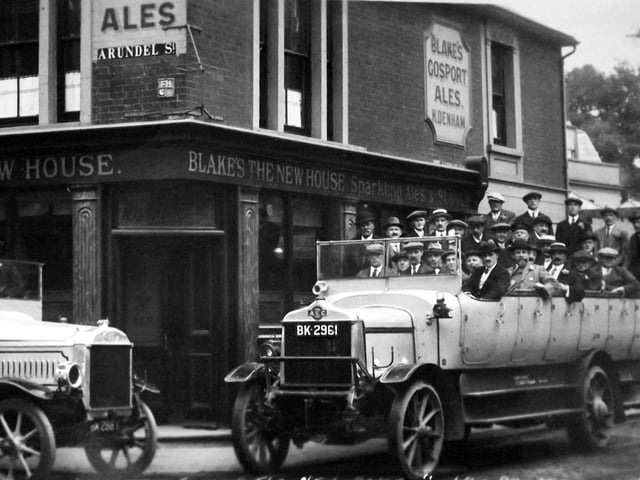 Pub regulars from the New House pub in Fratton Road all snug and happy and ready for a jolly boys outing in 1919.