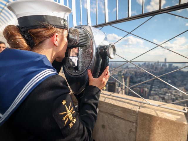 Ship's company of HMS Queen Elizabeth enjoy the view from the Empire State Building in September 2022 when they visited New York for the Atlantic Future Forum.