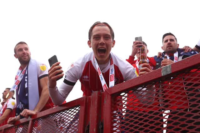 During the first of his two Cheltenham loan spells, Callum Wright won the League Two title in 2020-21. Picture: Matthew Lewis/Getty Images
