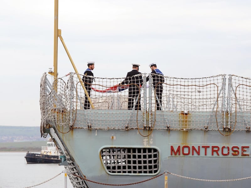 The HMS Montrose decommissioning ceremony on Monday at Portsmouth Naval Base (170423-6575)