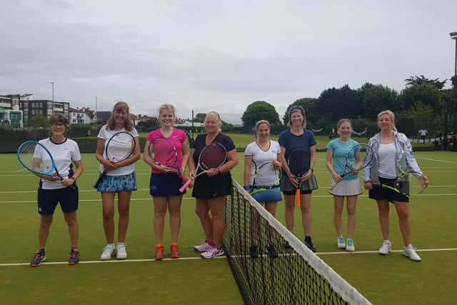 Avenue and Canoe Lake ladies' players, from left: Gill Clarke, Jenny Smith, Lucy Smith, Dawn Wears, Fiona Goode, Alison Wakelin, Grace Saunders and Claire Keiditsch