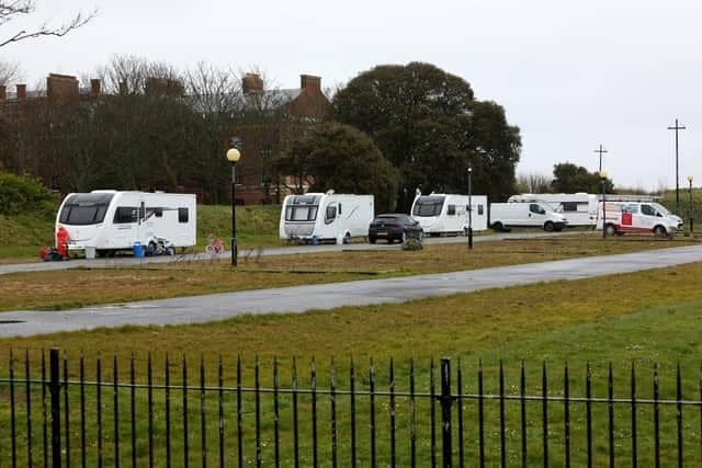 Travellers' encampment near the Royal Marines Museum in Southsea in March 2023. Picture: Chris Moorhouse