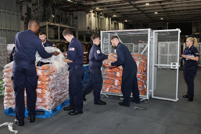 Sailors preparing HMS Queen Elizabeth ahead of the Autumn deployment.