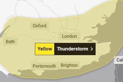 A yellow weather warning for thunderstorms, which covers the Portsmouth area, has been issued by the Met Office and is valid for Thursday July 31
