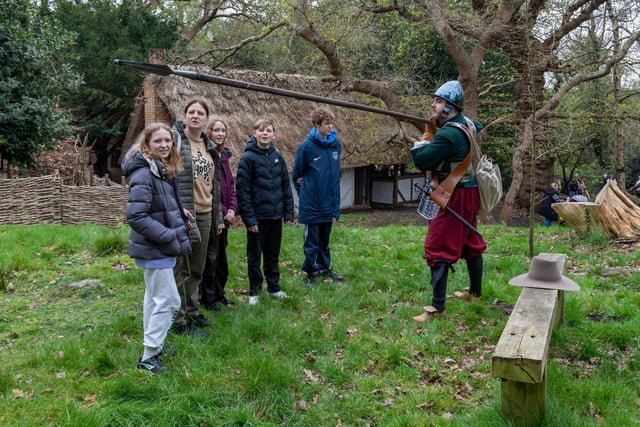 A pikeman from the visiting Roundhead army shows off his weapon at Little Woodham Living Village in Gosport. Picture: Mike Cooter (060424)