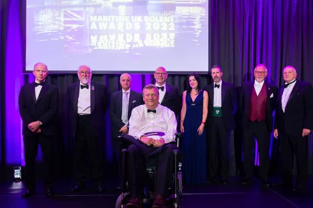 Geoff Holt MBE, Founder of Wetwheels (front) with nominees and representatives for the Maritime Hero Award.  

Left to right: James Blanch, John Thompson, Dean Kimber, Stuart Laidler, Catherine Allen, Leigh Storey, Mark Pascoe, Chris Sturgeon.