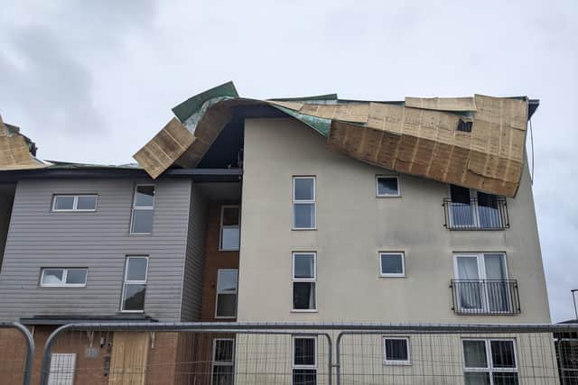 Damage to Talbot House after Storm Eunice. Picture: Emily Turner
