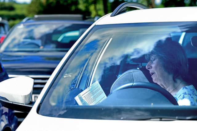St Barnabas Church in Swanmore holds its first drive-in service on Sunday July 5, 2020. Picture: Simon Czapp/Solent News