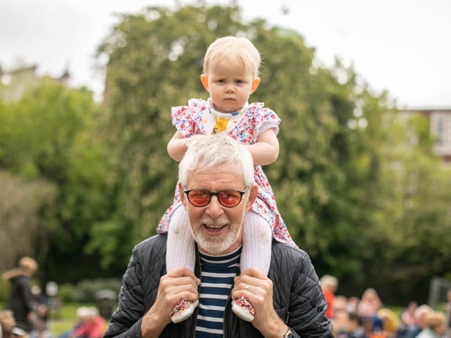 Stan Hoey and 16-month-old Evie at Victoria Park, Portsmouth