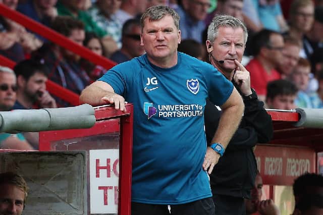 Pompey assisntant-boss Joe Gallen in the Stevenage dugout. Picture: Joe Pepler