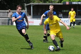 Logan Vickers (yellow) hit a hat-trick as Harvest started their HPL top flight career with victory at Paulsgrove. Picture by Ian Grainger.