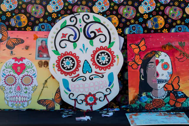 Art on display during the Dia de los Muertos (Day of the Dead) celebration in Los Angeles on October 26, 2019. Photo: MARK RALSTON/AFP via Getty Images.