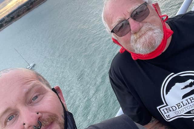 Gosport tattoo artist Gez Bradley with his father Mervin Bradley, 70, who joined him for a large portion of his trip on Virgin's Scarlet Lady 