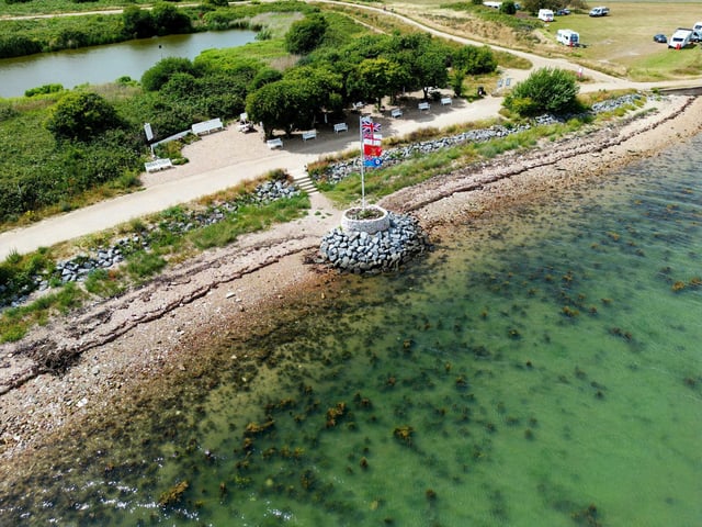 Drone photograph over Langstone, by the war memorial near Eastern Road. Taken on July 1.