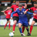 Billy Connor (blue) has made a quick return to Baffins Milton Rovers and started the Hampshire Senior Cup loss to Hartley Wintney.
Picture: Chris Moorhouse