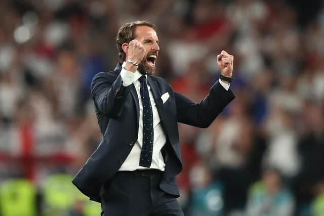 England manager Gareth Southgate celebrates last night's victory. He is unlikely ever to have vegetables superimposed on his head by a national newspaper.