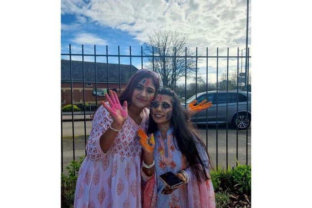 Suman and Nupar of Portsmouth Hindu Society take part in the Festival of Colours.