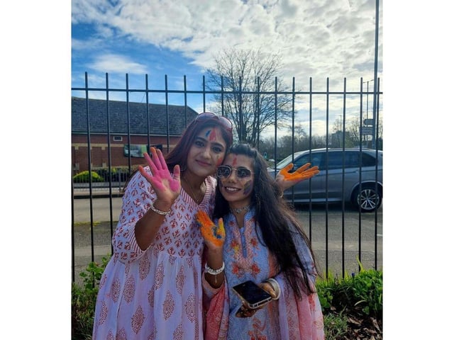 Suman and Nupar of Portsmouth Hindu Society take part in the Festival of Colours.
