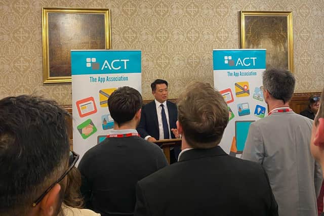 Alan Mak MP speaking at a reception organised by The App Association