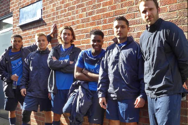 Flashback to October 2016 and Hollyoaks actors Malique Thompson, Parry Glasspool, Maxim Baldry, Duayne Boachie, Maz Ajtar (personal trainer) and Nick Rhys are pictured at Havant & Waterlooville's Westleigh Park. Picture by Mick Young
