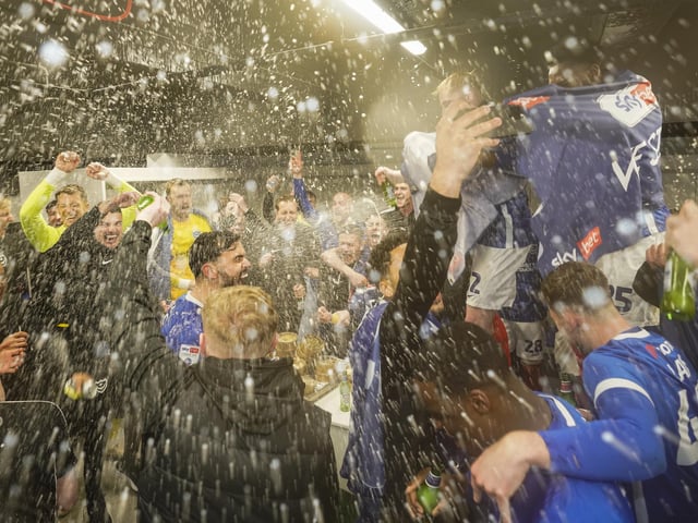 Pompey's promotion party after winning the League One title against Barnsley in April 2024. Picture: Jason Brown/ProSportsImages