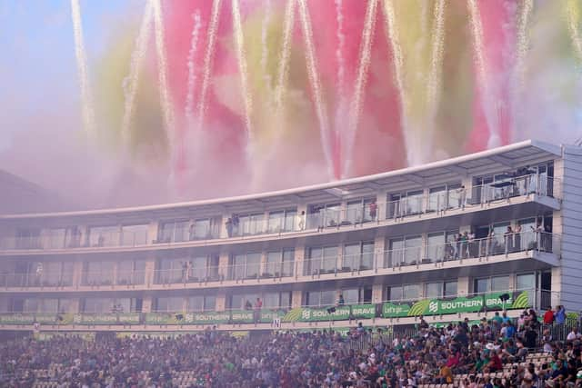 Fireworks are let off during The Hundred match at the Ageas Bowl. Picture by Adam Davy/PA Wire.