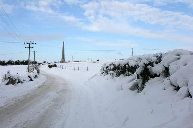 Looking up Nelson Lane toward the Nelson Monument in the snow of 2010.
