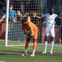 Hawks striker Mo Faal can't believe a goal has been ruled offside. Picture by Dave Haines.