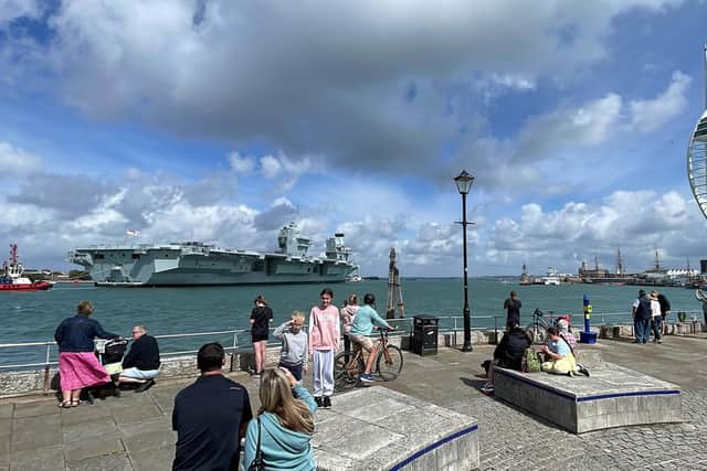 Royal Navy aircraft carrier HMS Prince of Wales returns to Portsmouth Naval Base after completing exercises off the Spanish Atlantic coast as the Nato command ship. Picture: Ben Mitchell/PA