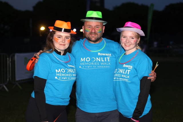 Pictured is (L-R) Sophie Jennings, Adrian Jennings and Aimee Jennings walking in memory of wife and Mum Sue Jennings.