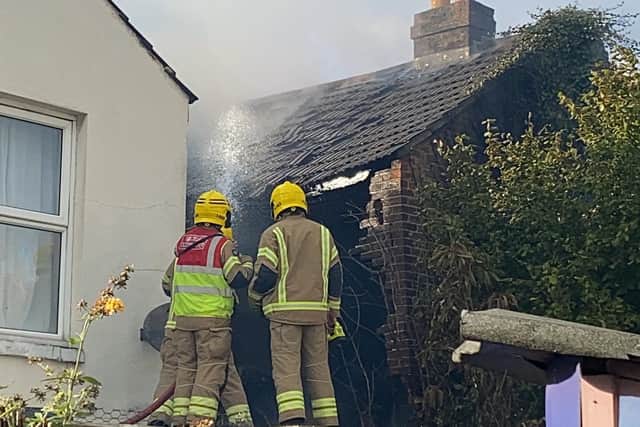 Crews at Nelson Avenue, North End, Portsmouth after the explosion. Picture: Tom Cotterill