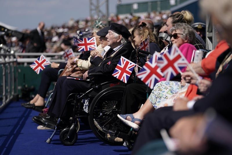 Normandy veterans in the audience at the UK's national commemorative event for the 80th anniversary of D-Day, hosted by the Ministry of Defence on Southsea Common in Portsmouth, Hampshire. Photo credit should read: Andrew Matthews/PA Wire