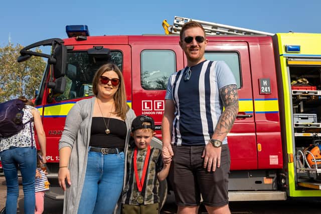 Emma Hutchinson, 31, Arlo Davidson, five, and Kieran Davidson, 29 Picture: Mike Cooter (040921)