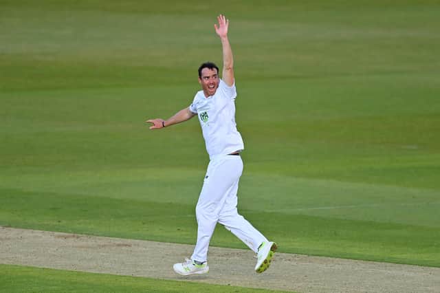 Kyle Abbott now has 33 Championship wickets in seven  games in 2021. Photo by Dan Mullan/Getty Images.