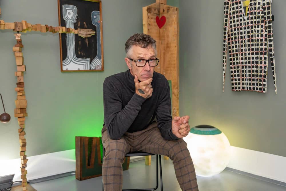 Ian Parmiter in his exhibition at Art Space in Brougham Road. Picture: Mike Cooter (081022)