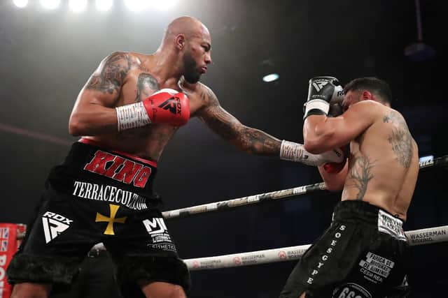 Lyndon Arthur (left) in action against Walter Gabriel Sequeira during their light heavyweight fight at the University of Bolton Stadium in September 2022. Arthur is trained by David Norris. Picture: Alex Livesey/Getty Images