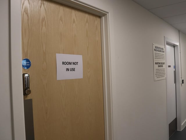 The Border Control Post at Portsmouth International Port, which has been described as a "white elephant" by councillor Gerald Vernon-Jackson. Port director Mike Sellers said roughly half of the building will not be used, as it was built under previous border control specifications.