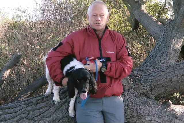 Bug Wrightson and Oppo the search and rescue dog. One of the subjects of Lisa and Ashley's mini Hayling documentaries