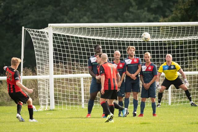 Tommy Woodward scores direct from a free-kick for Fleetlands against former club Paulsgrove in October 2019.
Picture: Keith Woodland